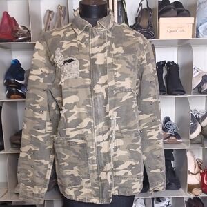 < Gilded Intent Olive Camouflage Denim Jacket